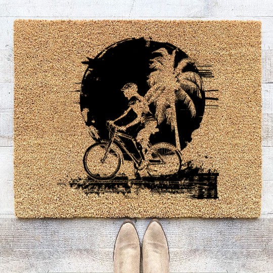 Cycling Girl Drawing Coir Doormats