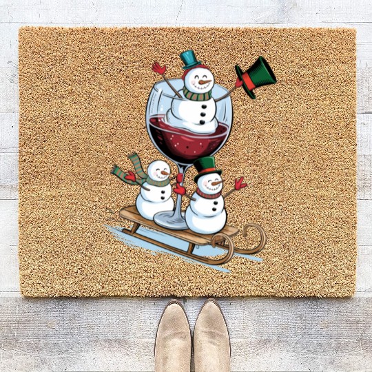 Christmas Wine Glasses Coir Doormats