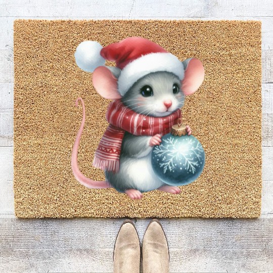 FUNNY CHRISTMAS MOUSE Coir Doormats