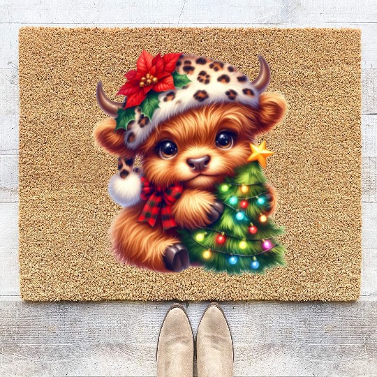 Christmas Merry Christmas For Gift Highland Cow Coir Doormats