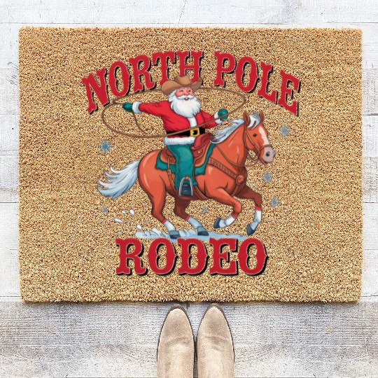 Cowboy Santa Horseback Santa Claus Horse Christmas Coir Doormats