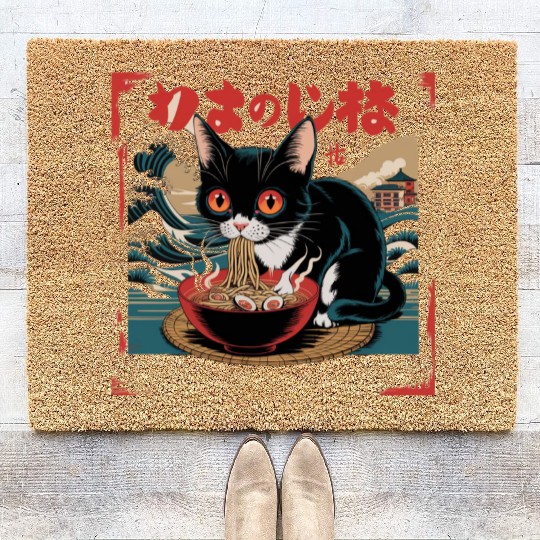 Funny Cat Ramen Japanese Cute Cat Coir Doormats