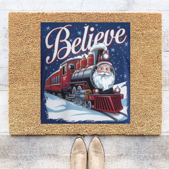 Believe Train North Pole Xmas Santa Claus Christma Coir Doormats