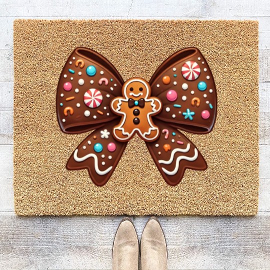 Gingerbread Bow, Merry Christmas Coir Doormats