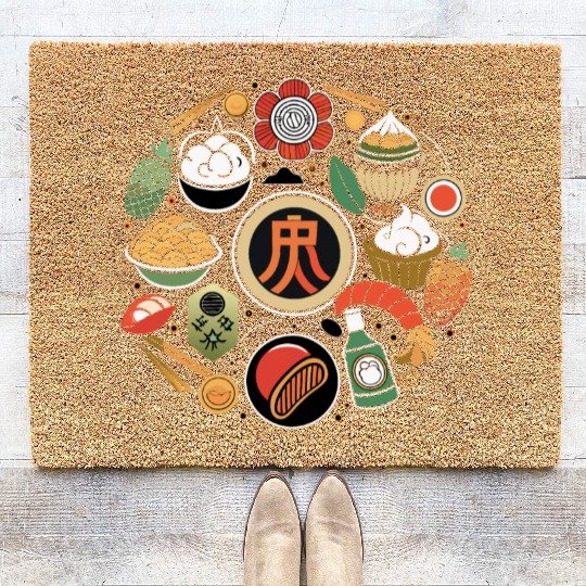 Japanese Cuisine Circle Retro Design Coir Doormats
