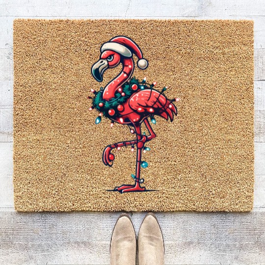 Lustiger Weihnachtlicher Flamingo Mit Dekoration Coir Doormats