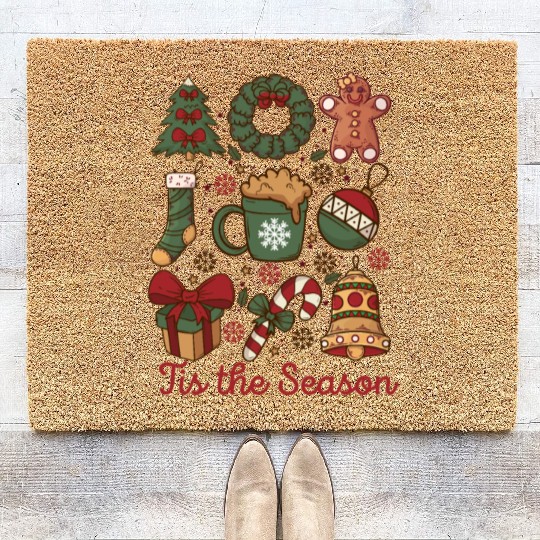 Tis the Season Retro Coquette Cute Christmas Coir Doormats