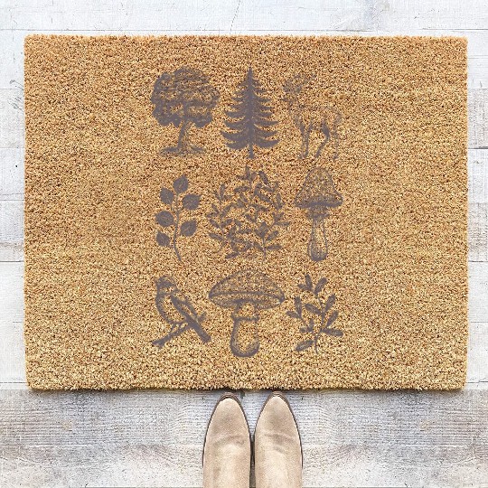 Forest Theme - Trees, Deer, Mushrooms, Bird, Plant Coir Doormats