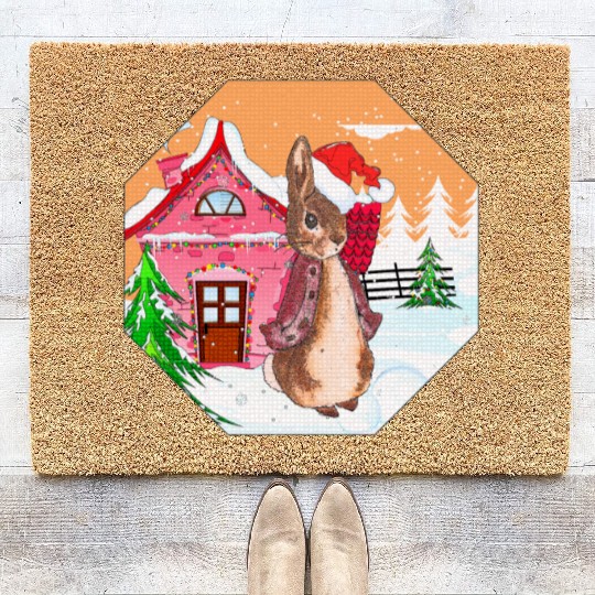 A rabbit walking on Christmas Day Coir Doormats