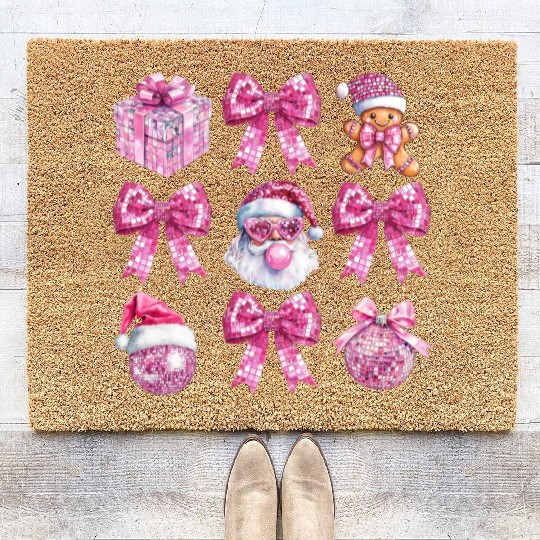 Coquette Pink Bow Santa, Merry Christmas Coir Doormats