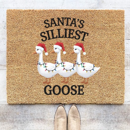 Santa's Silliest Goose Christmas Coir Doormats