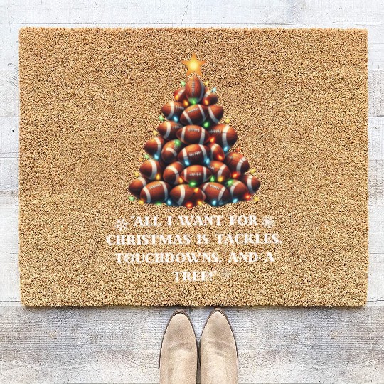 Christmas American Football tree Xmas US Football Coir Doormats