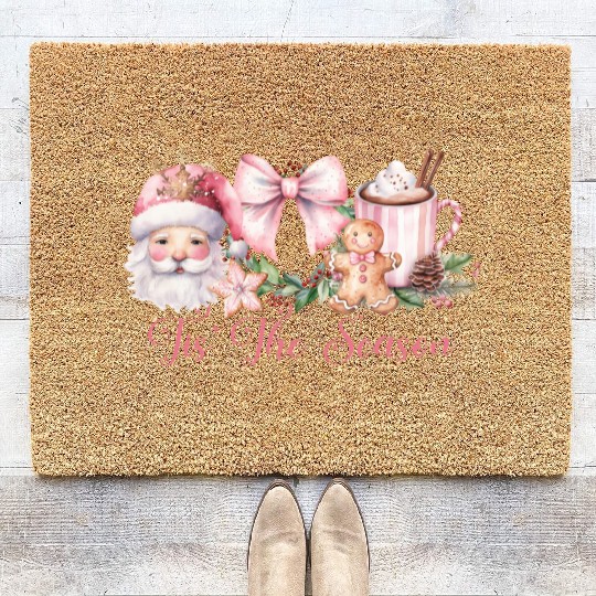 Pink Tis The Season Pink Coir Doormats