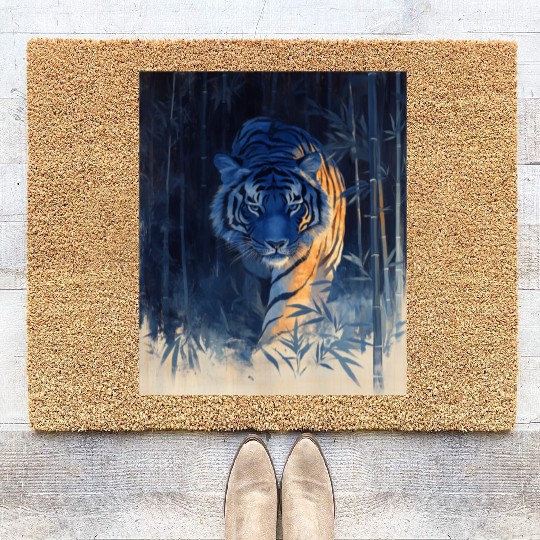 Majestic Tiger in the Bamboo Forest Coir Doormats