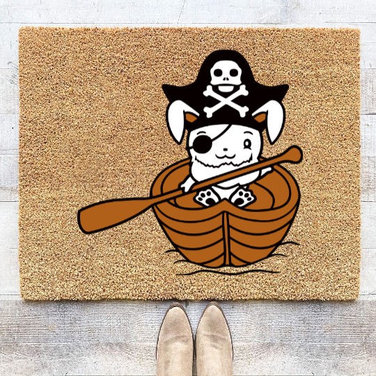 Rabbit Pirate Paddle Bunny Buccaneer Rowboat Comic Coir Doormats