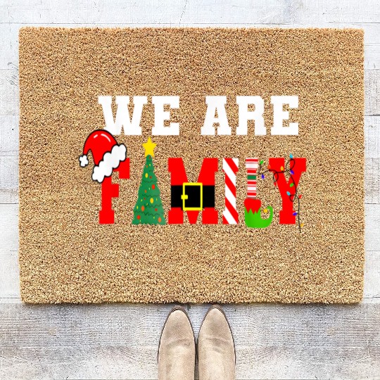 We Are Family Christmas Pajamas Matching Xmas Coir Doormats