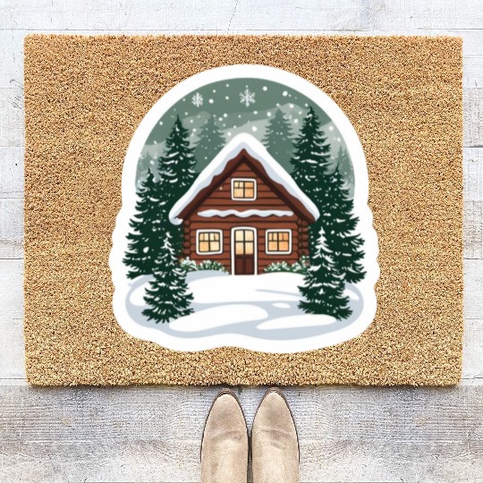 Cozy Cabin in Winter Wonderland Coir Doormats