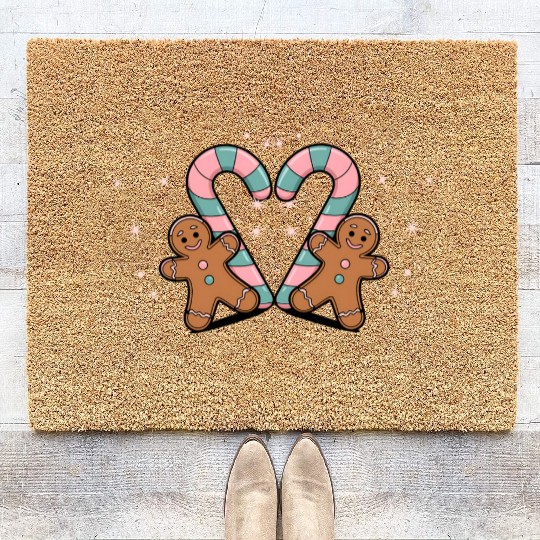 Festive Candy Cane & Gingerbread Holidays Coir Doormats