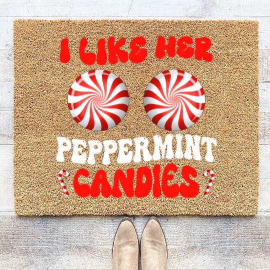 I Like Her Peppermint Candies Couples Christmas Coir Doormats