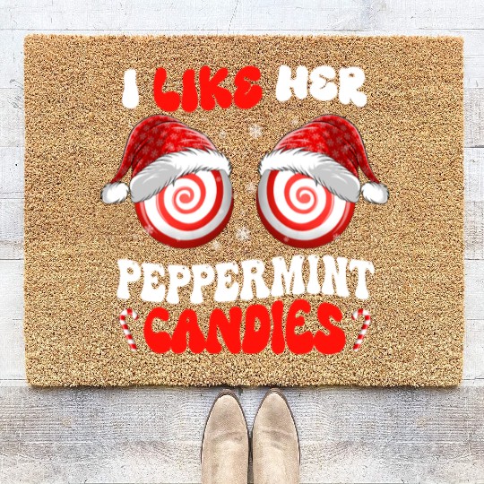 I Like Her Peppermint Candies Couples Christmas Coir Doormats