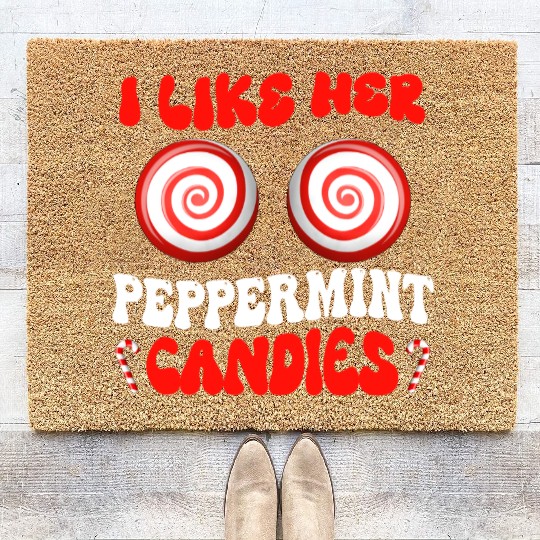 I Like Her Peppermint Candies Couples Christmas Coir Doormats