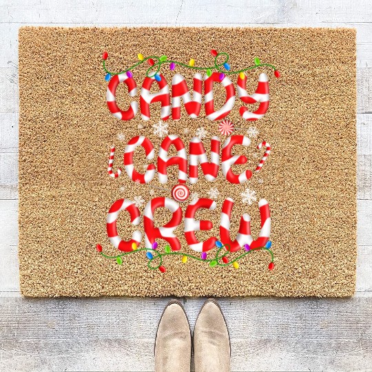 Candy Cane Crew Christmas Lights Funny Xmas Party Coir Doormats