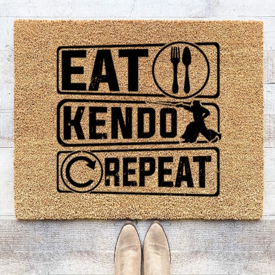 Eat Kendo Repeat - Japanese Kendo Wrestler Coir Doormats