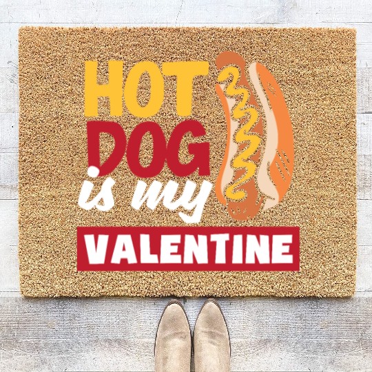 Hot Dog Is My Valentine Fun Design Coir Doormats