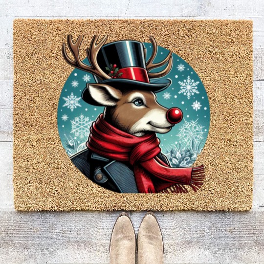 Vintage Red-Nosed Reindeer: Perfect For Christmas Coir Doormats
