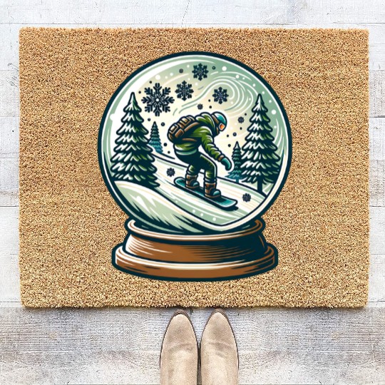 Snowboarding Adventure in Winter Wonderland Coir Doormats