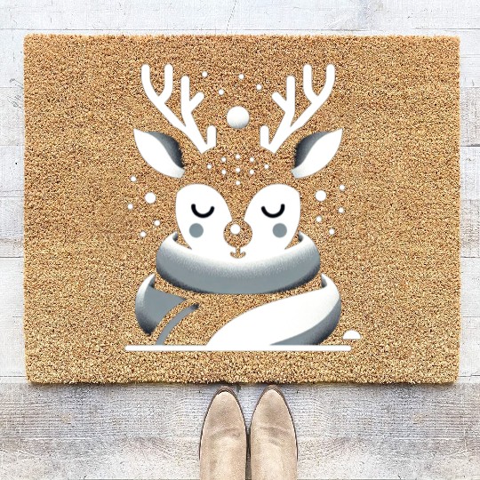 Winter Serenity Deer Illustration Coir Doormats
