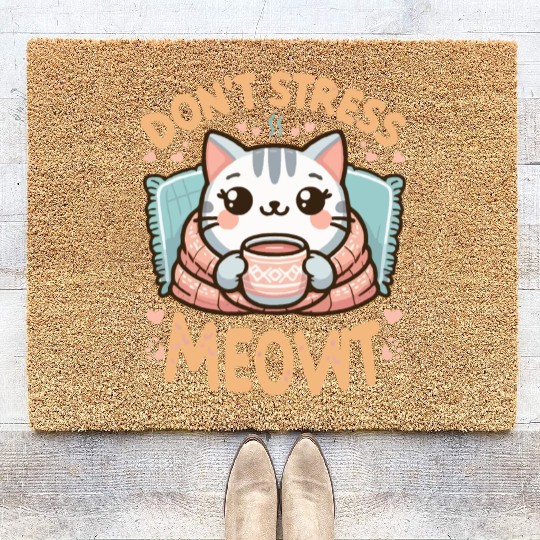 gift idea funny quote relaxation design kawaii cat Coir Doormats