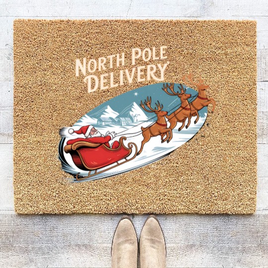 North Pole Delivery with Santa and Reindeer Coir Doormats