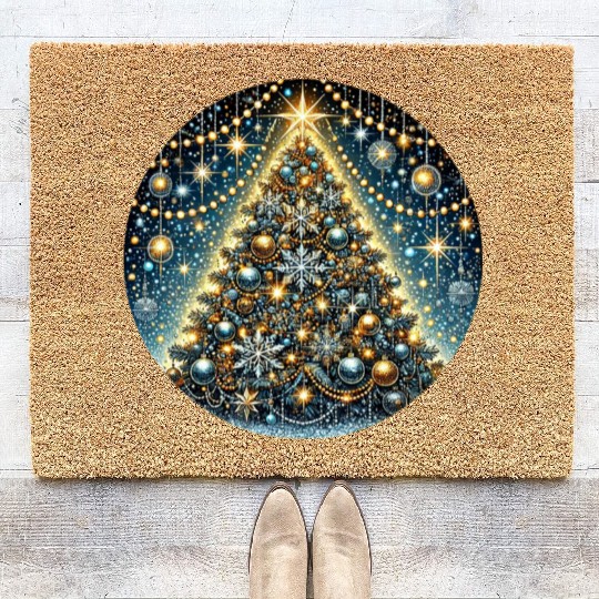 Sparkling Christmas Tree with Golden Glow Coir Doormats