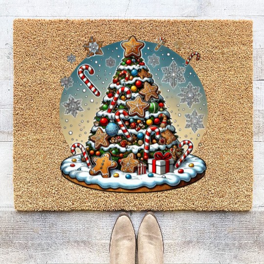 Gingerbread Candy Cane Christmas Tree Coir Doormats
