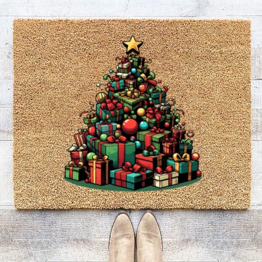 Quirky Christmas Tree of Holiday Presents Coir Doormats
