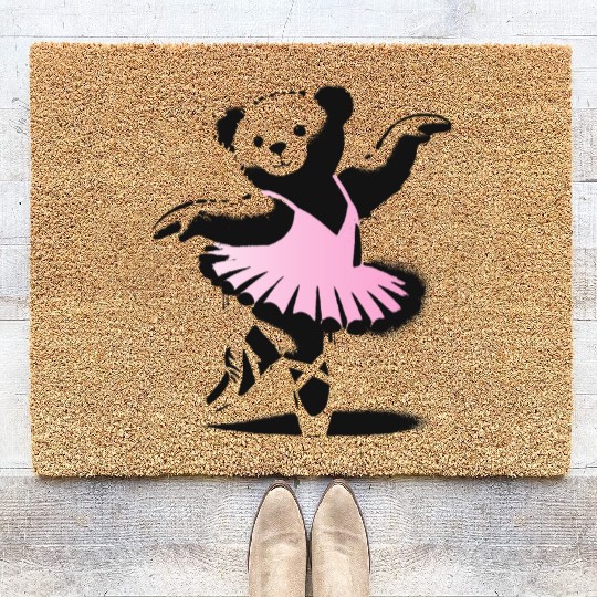 cute teddy bear in pink ballet dress Coir Doormats