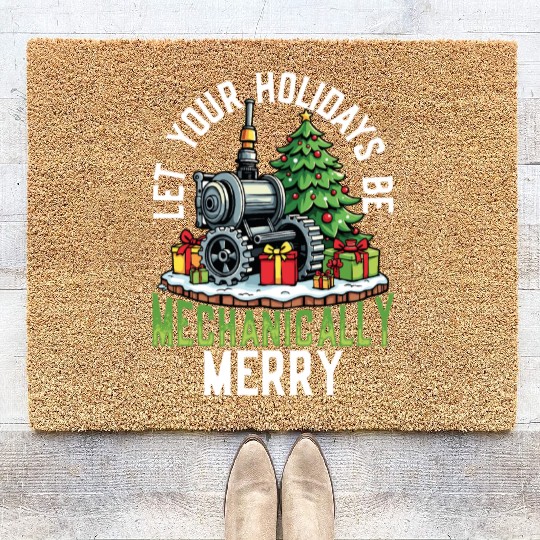 Mechanically Merry Steampunk Christmas Holiday Coir Doormats