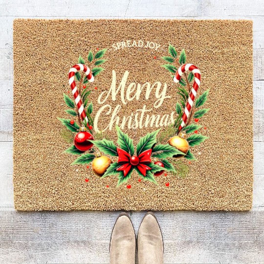 Spread Joy - Festive Merry Christmas Wreath Coir Doormats