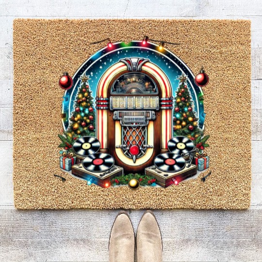 Retro Christmas Jukebox Melody Coir Doormats