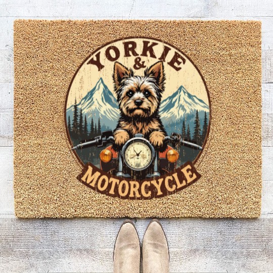 Retro Yorkie And Motorcycle Dog Lovers Funny Motor Coir Doormats