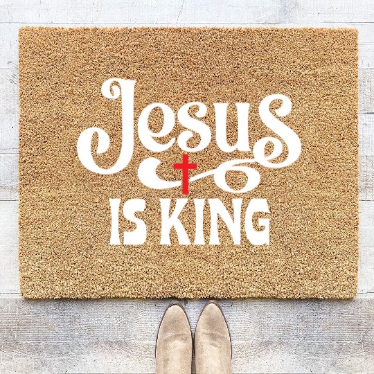 Jesus Is King Love Jesus Christian Christmas Coir Doormats