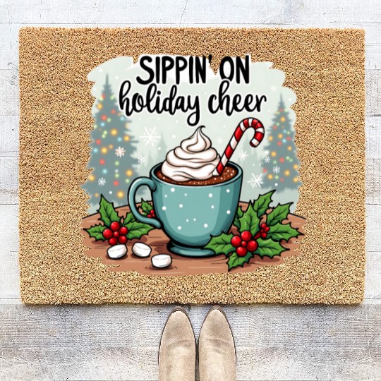 Sippin' On Holiday Cheer Hot Cocoa Coir Doormats