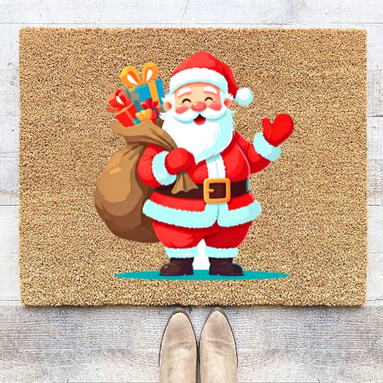 Joyful Santa with Gift Sack Design Coir Doormats