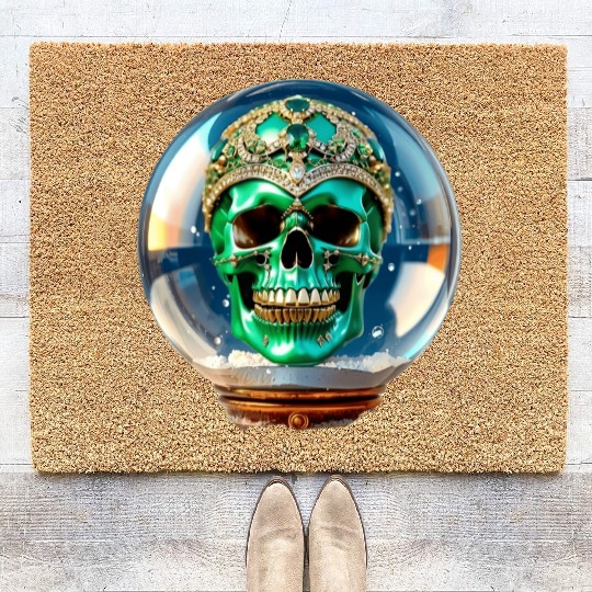 The Green King Skull with a Jeweled Crown Coir Doormats