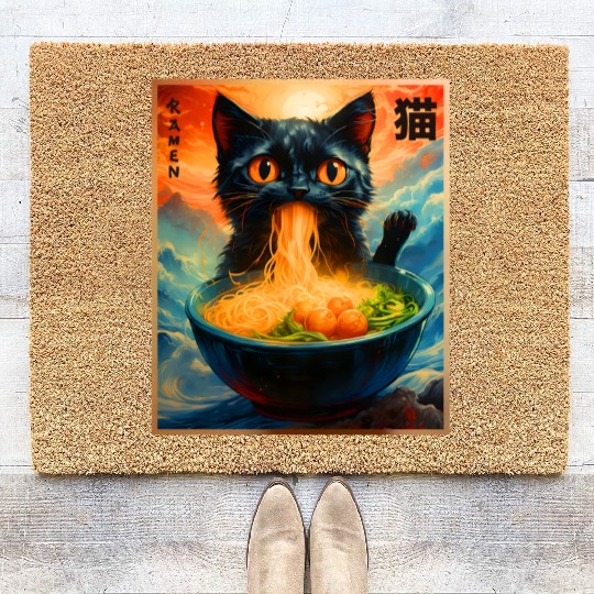 Cat Ramen Japanese Kawaii Cat Anime Funny Ramen Ca Coir Doormats