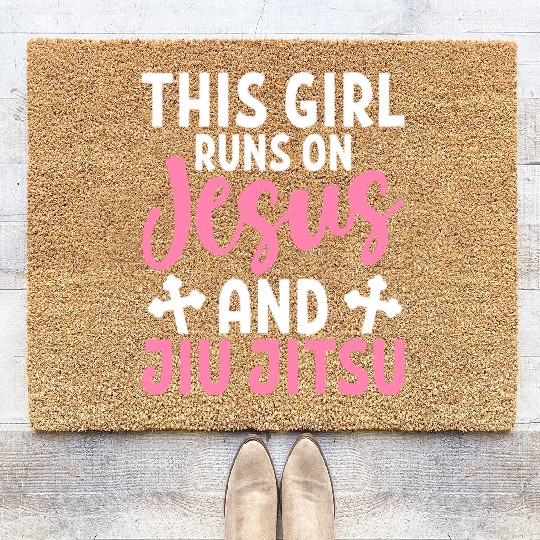Girl Runs On Jesus Jiu Jitsu BJJ Martial Arts Coir Doormats