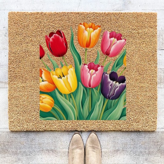 Flowerful Tulips T shirrt Coir Doormats