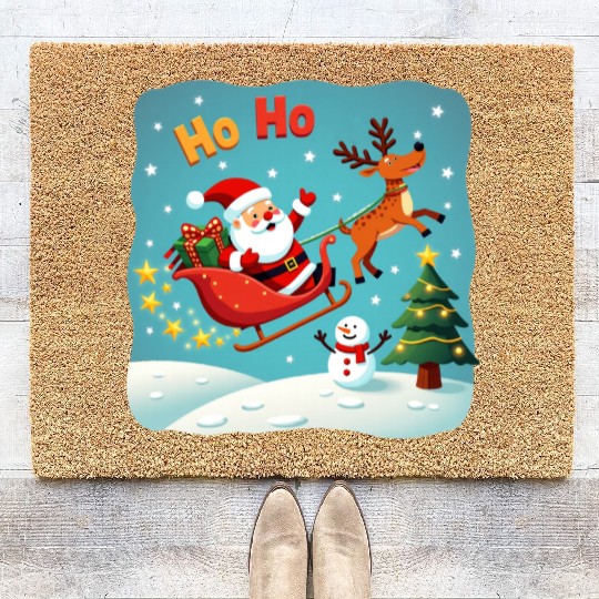 Santa Clause waving " HO-HO" Coir Doormats