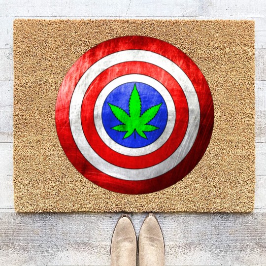 Captain Cannabis Shield Red White Blue and Green Coir Doormats